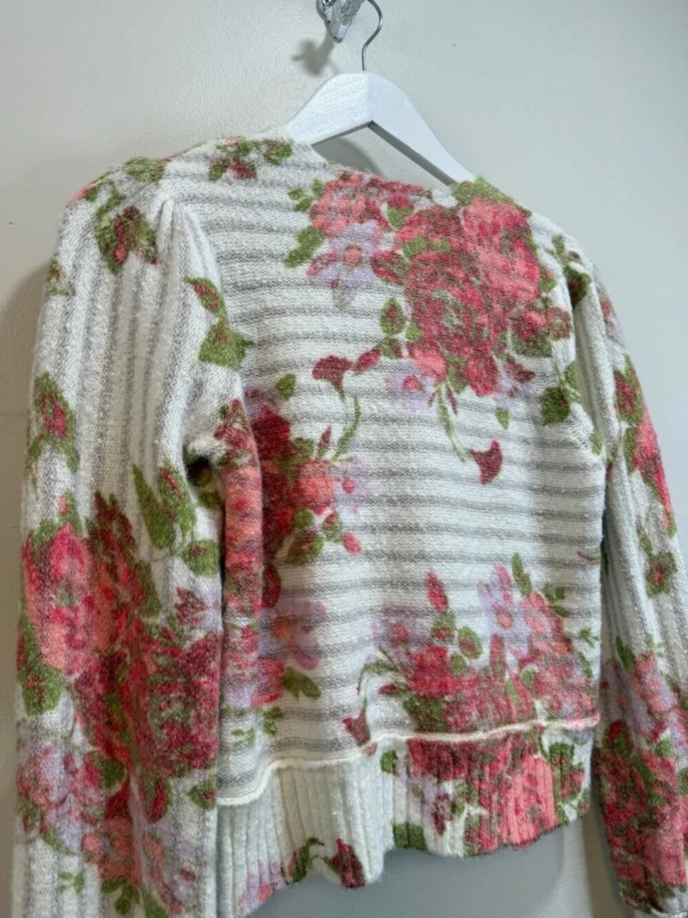 Free People Bed of Roses Sweater Garden Botanical Whimsy Fairy Small